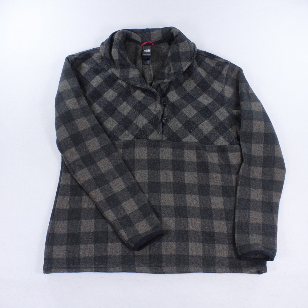 The North Face Crescent Buffalo Plaid Fleece Pullover Sweater Women's Size XL